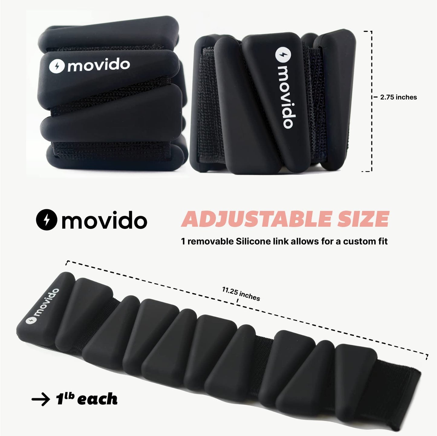 Movido Wearable Wrist & Ankle Weights - 1 lb each (2 per set) | Compact Workout Weights for Women & Men | Perfect for Yoga, Walking, Pilates, Home Workouts (Carbon)