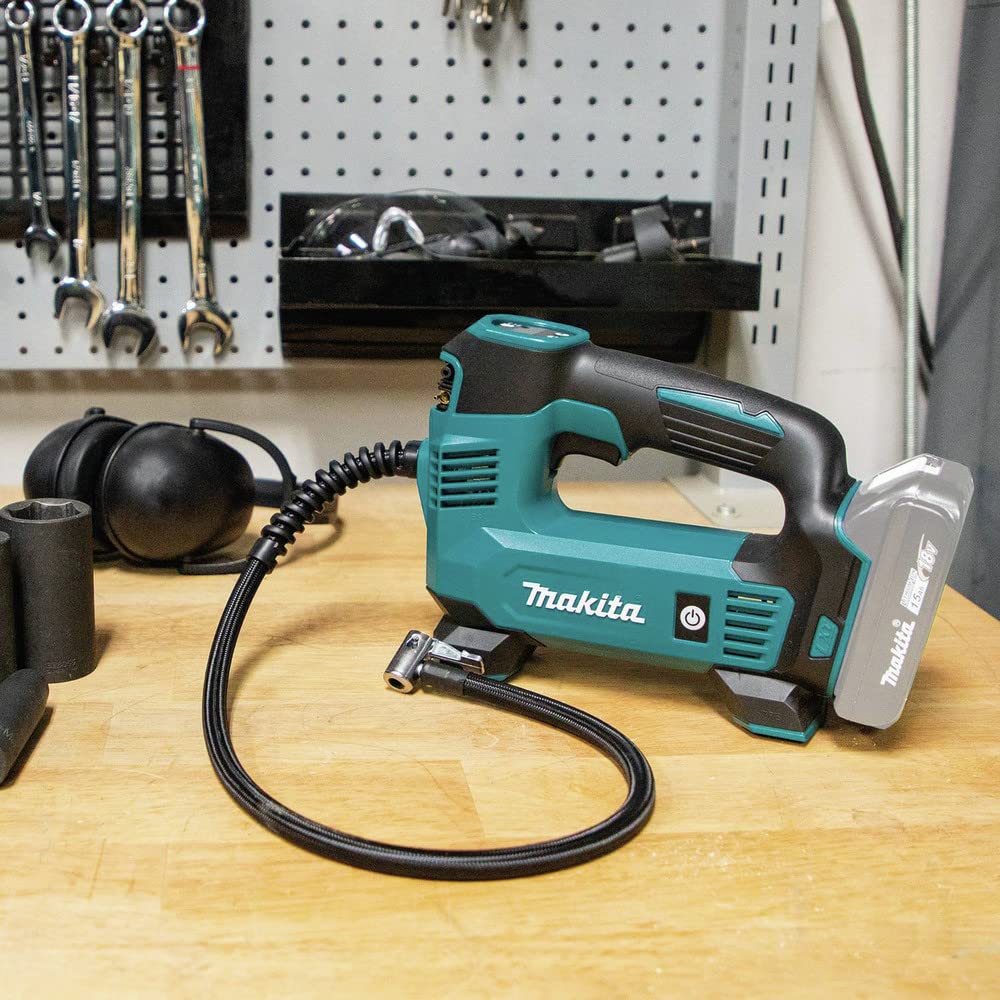 Makita DMP180ZX 18V LXT® Lithium-Ion Cordless Inflator, Battery Powered, Tool Only(battery and charger not included);Presta valve adapter;Sports ball needle;Tapered adapter, Teal