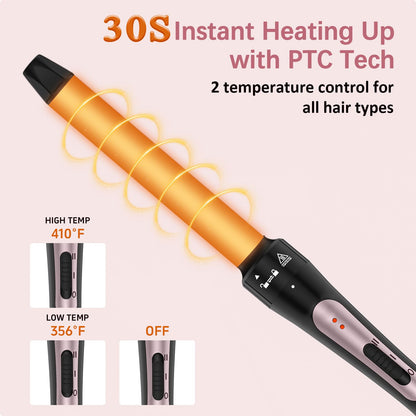 3 in 1 Curling Iron, Curling Wand Set with 3 Interchangable Ceramic Beach Waves Wands(0.75"-1.25"), Dual Voltage 30s Fast Heating with Heat Resistant Glove & 2 Clip for Long/Short All Hairstyle
