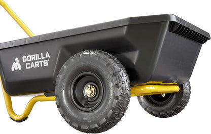 Gorilla Carts GCR-4 4 Cu. Ft Poly Yard Cart, 300-pound Capacity, Garden Cart with 30in x 24in impact-resistant poly bed and 10in pneumatic tires, Black/Yellow