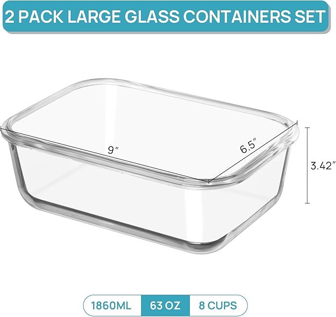 Vtopmart 2Pack 1860ml/63oz Large Glass Containers Food Storage