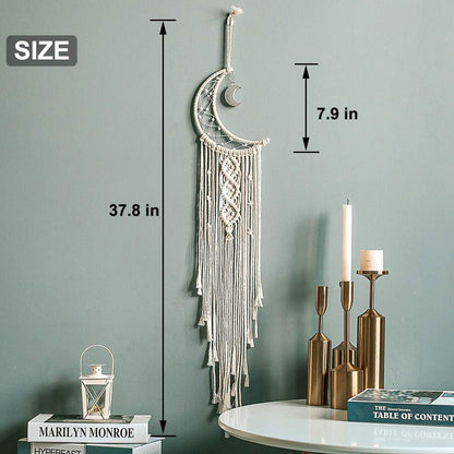 MOONFLY Dream Catcher with Handmade Moon Star Design Woven Cotton Dream Catchers Boho Macrame Wall Hanging Home Decoration Ornament Craft Gift (White Moon)