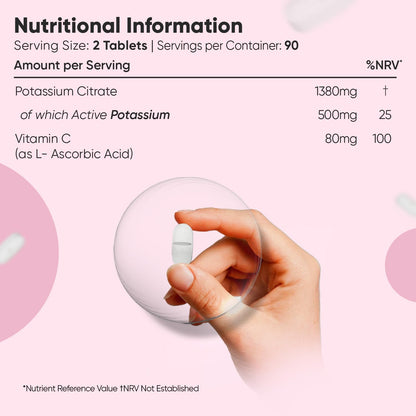 Potassium Supplement with Vitamin C 1460mg | 3 Months Supply | 180 Tablets | Electrolytes Tablets | Bioavailable Potassium Citrate Form | Non-GMO, Gluten-Free & Vegan-Friendly | Made in The UK