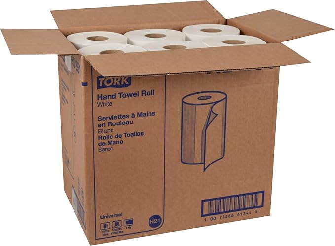 Tork Paper Hand Towel Roll White H21, 100% Recycled Fiber, 12 Rolls x 350 ft