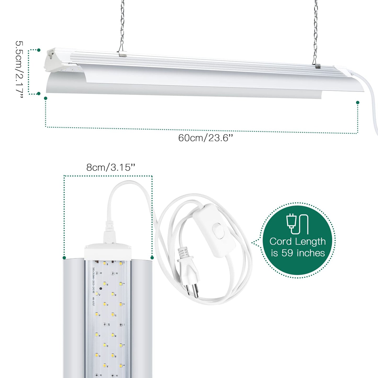 SZHLUX LED Grow Light 2FT Full Spectrum 2 Pack 80W (2×40W, 600W Equivalent) Sunlight Plant Light for Indoor Plants, Super Bright Grow Light Strips, Linkable Growing Light Fixture