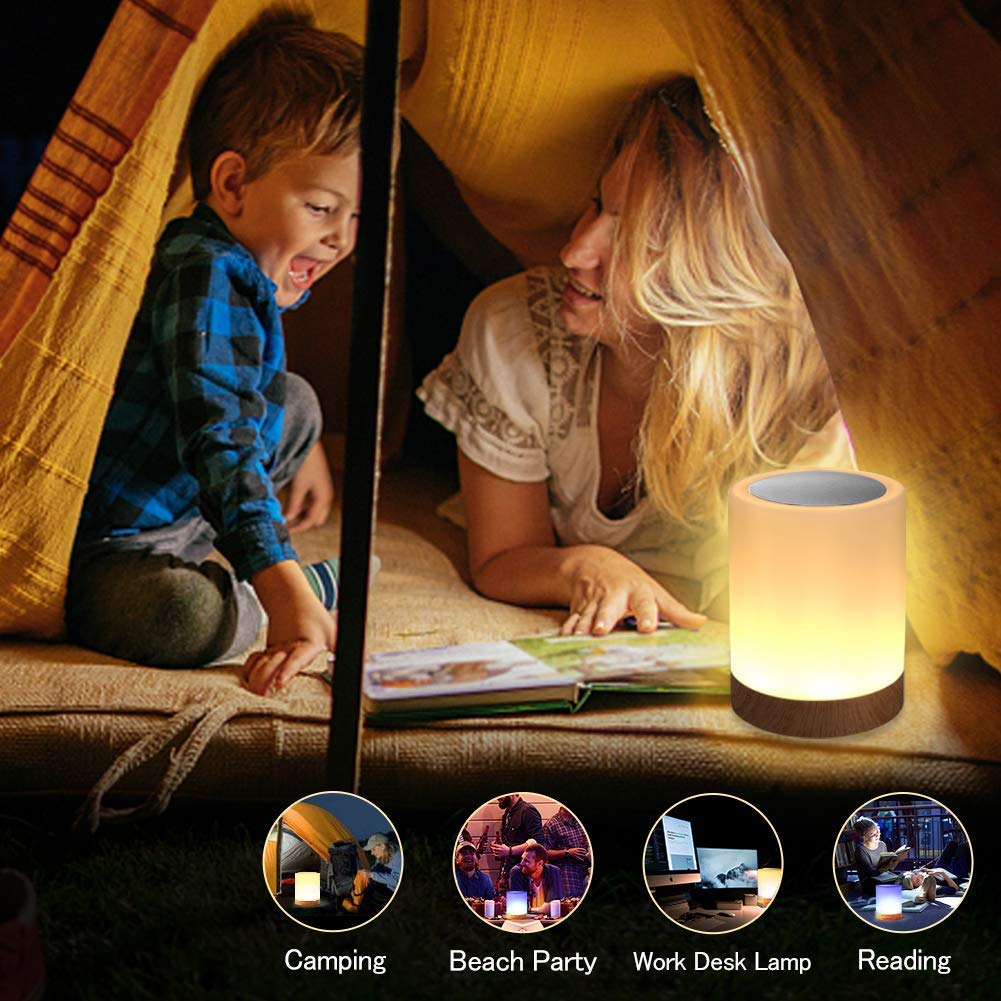 LED Night Light, Smart Bedside Table Lamp, Touch Control Dimmable USB Rechargable, Portable, Color Changing RGB for Kids, Bedroom, Camping (Warm White)