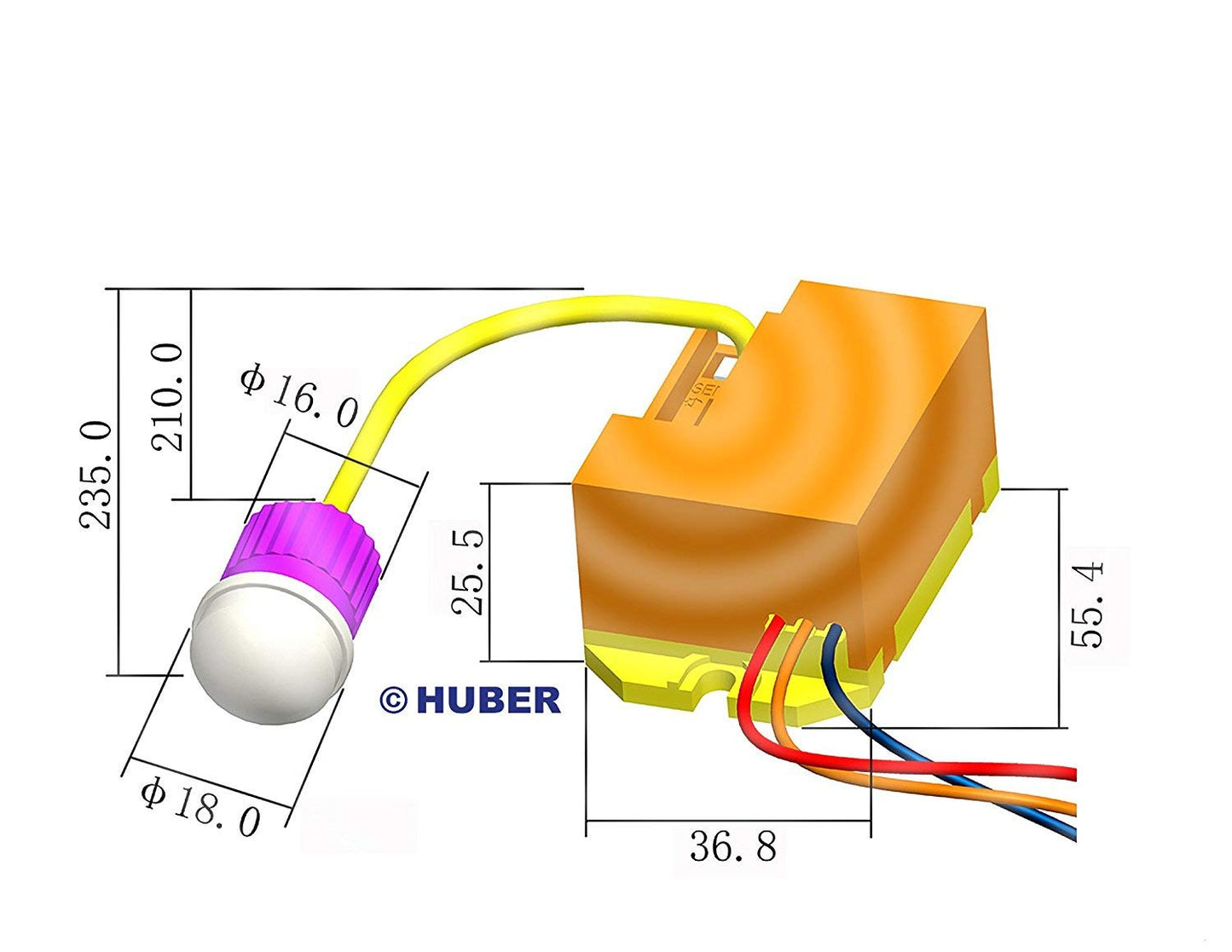 HUBER Motion 19LV Mini PIR Motion Sensor 120° / 360° for Indoor/Outdoor Mounting I Sensor IP65 I 12-24V Built-in Motion Sensor Small with Potentiometer