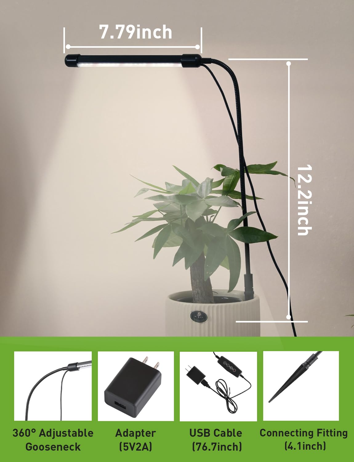 Grow Lights for Indoor Plants Full Spectrum, Plant Lights for Indoor Growing, 48 LEDs Ground Plug Grow Light with Gooseneck, Auto Timer & Dimmable Settings, Ideal for Small and Indoor Plants, 2 Packs