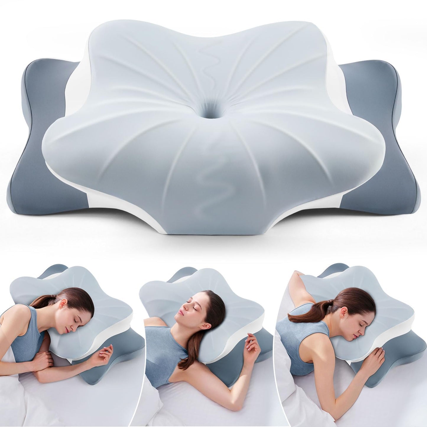 DONAMA Cervical Pillow for Neck and Shoulder,Contour Memory Foam Pillow,Ergonomic Neck Support Pillow for Side Back Stomach Sleepers with Pillowcase