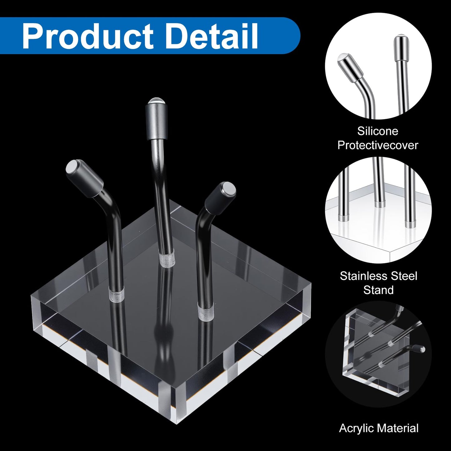 Caeuiciw 12 Pack Clear Acrylic Easel Stand for Rocks, Metal 3 Peg Rock Display Easel Stands for Fossil Coral Crystal Geodes Rock Mineral Agate Small Collectibles Acrylic Holder(1.6”x1.6”, Silver)