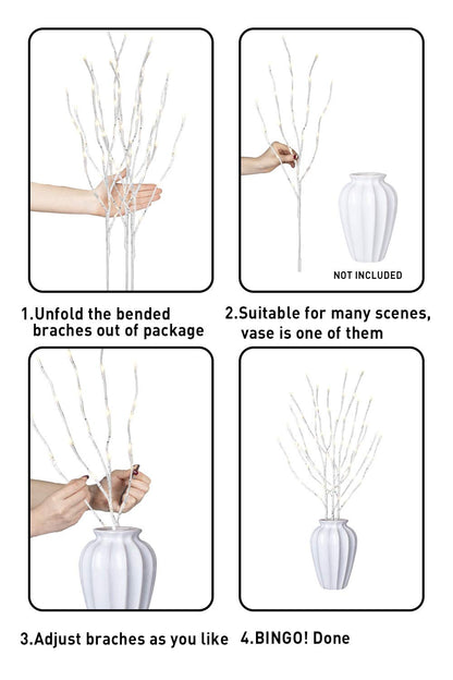 EAMBRITE Home Decorative Twig Lights Lighted White Birch Twig Branches Pathway Stakes with 60 LED White Lights Waterproof Plug in for Outdoor and Indoor Decor (3PK, 76cm)