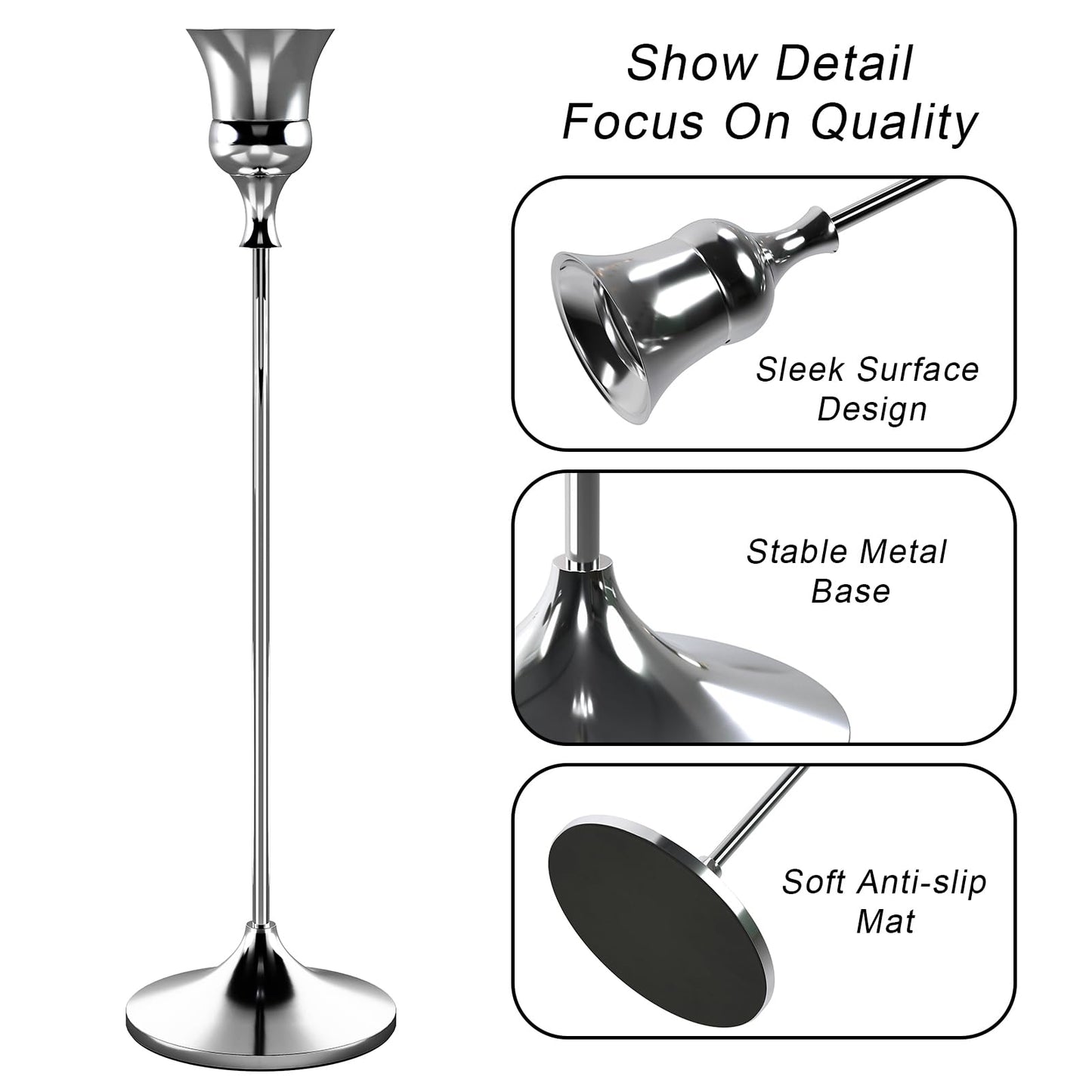 Showin Candlestick Holders Silver, 6 Packs Taper Candle Holder for Candlesticks, Candle Sticks Holder Decor for Home Decor
