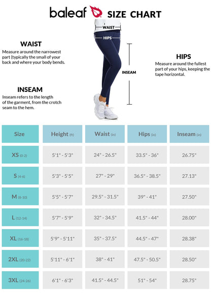 BALEAF Women's 27“ Fleece Lined Leggings Water Resistant High Waisted Winter Warm Hiking Running Pants with Pockets