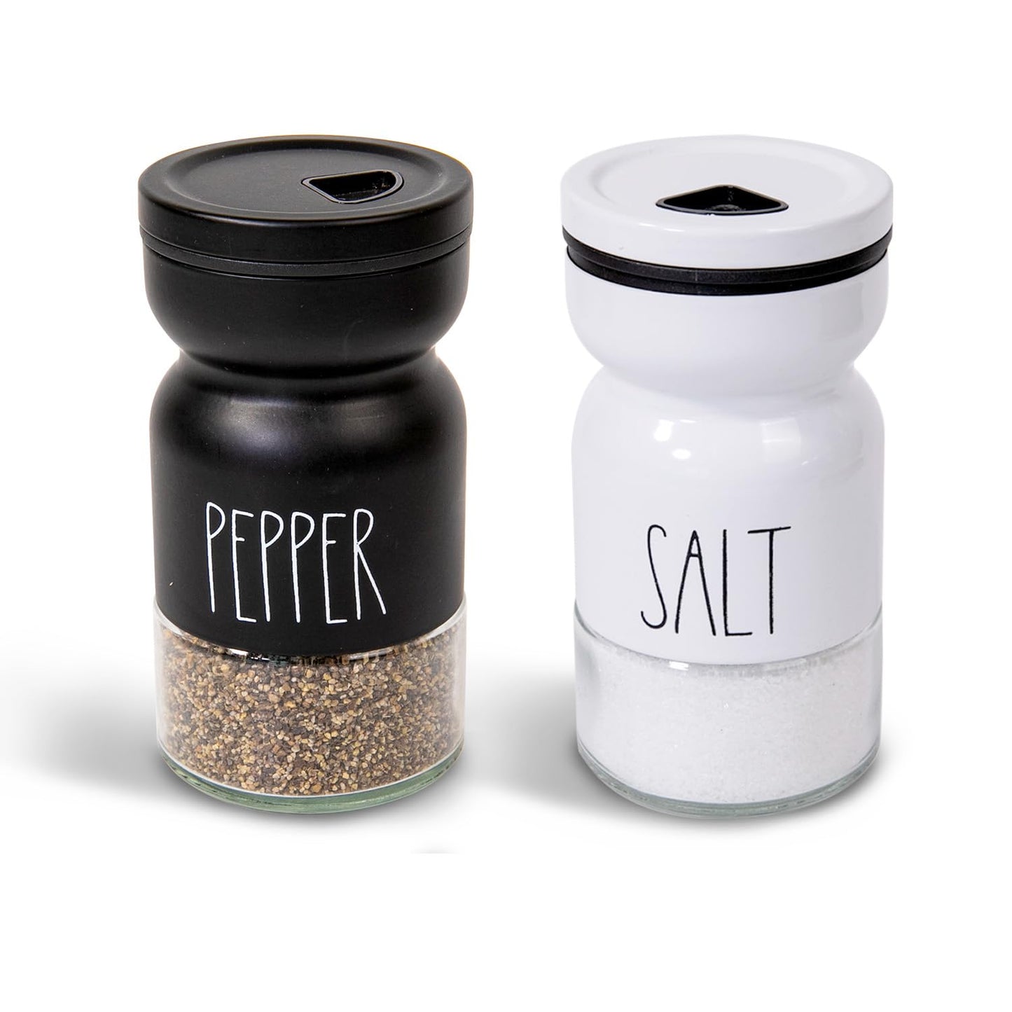 4oz Salt and Pepper Shaker Set with 4 Adjustable Pour Settings, Easy Refill Glass Shakers, Farmhouse Style for Kitchen, Dining Table, BBQ, RV & Camping