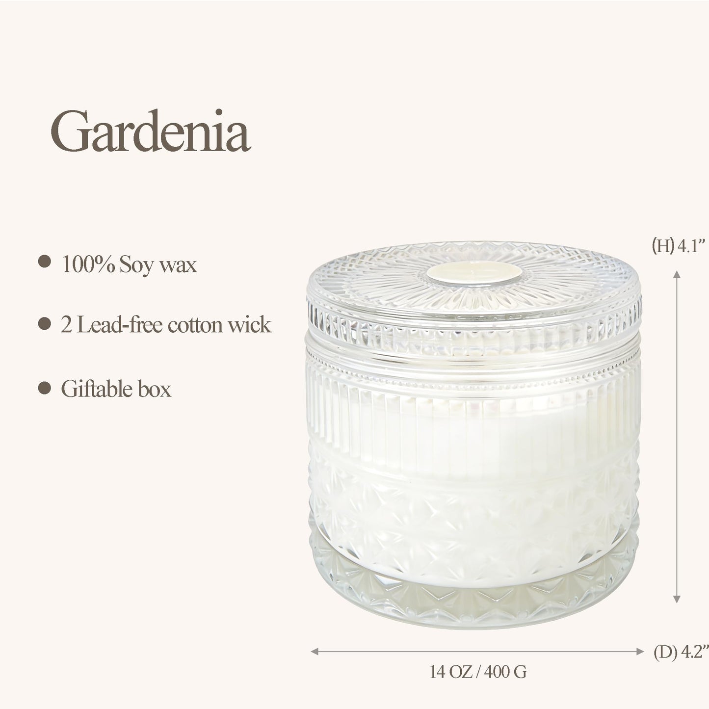Chloefu LAN White Crystal Candle Gardenia Candles for Home Scented, Large 2-Wick Candle, Highly Scented, Gifts for Women, Anniversary Wedding, Thanksgiving, Birthday Gifts for Mom, 14 oz