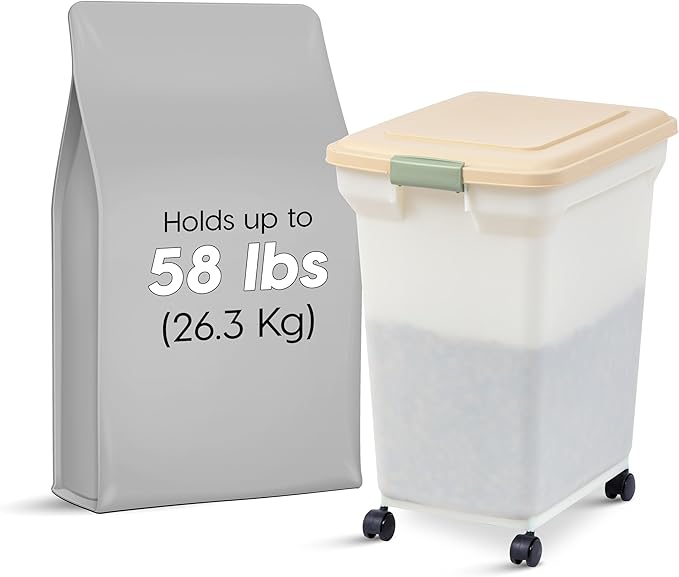 IRIS USA Dog Food Storage Container 58 lbs, Attachable Wheels,