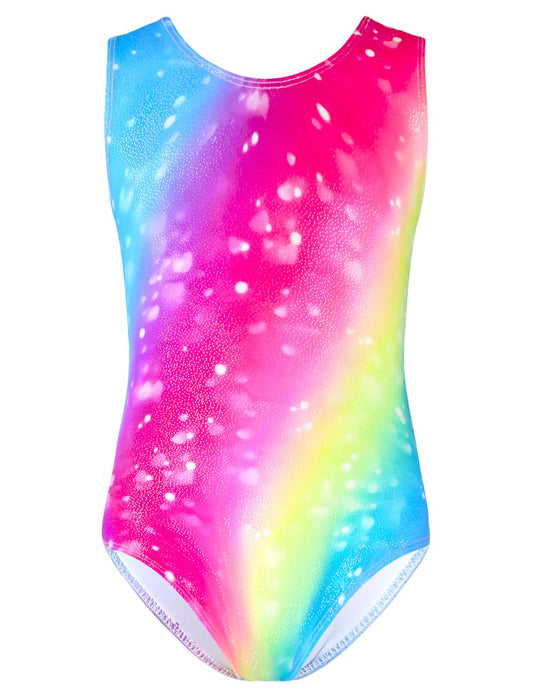 TENVDA Girls Gymnastics Leotards for 5-6 Years Old Kids Tumbling Outfits Colorful Sparkly Heart Print Sleeveless Bodysuits