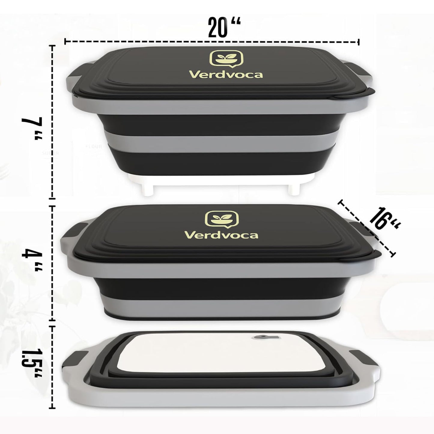 Verdvoca 1 Pcs 30L & 2 Pcs 16L Collapsible BBQ Prep Tubs with Lids for Fruit Prep & Washing, Meal Marinating and Food Storage
