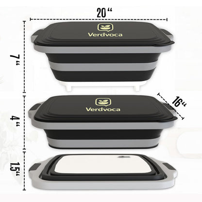 Verdvoca 1 Pcs 30L & 2 Pcs 16L Collapsible BBQ Prep Tubs with Lids for Fruit Prep & Washing, Meal Marinating and Food Storage