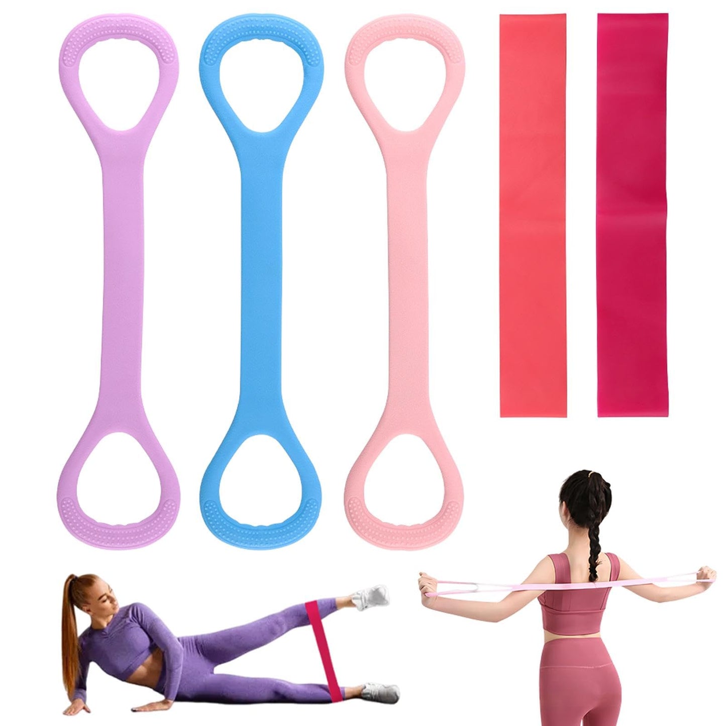 3pcs Figure 8 Fitness Resistance Band Elastic Bands for Working Out Elastic Rope Stretch Fitness Band Training Exercise Bands for Women Yoga
