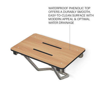 30" x 15" Teak Folding Wall Mount Shower Seat Bench, ADA Compliant