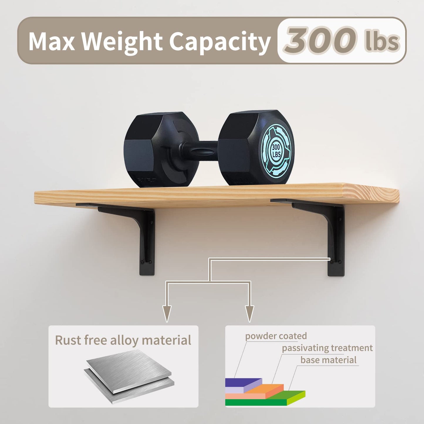 10"x 6"Shelf Bracket ,L Shelf Brackets,max Load 300lbs, Premium Alloy Metal Heavy Duty Shelf Bracket, high Strength Mounting Hardware Included, countertop Support,Corner Brace,Pack of 4.
