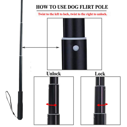 ASOCEA Flirt Pole for Dogs，Extendable Teaser Wand Pet Flirt Stick Outdoor Interactive Toy with 2 Chasing Tail Chewing Cotton Rope for Small Medium Large Dogs Training Pulling