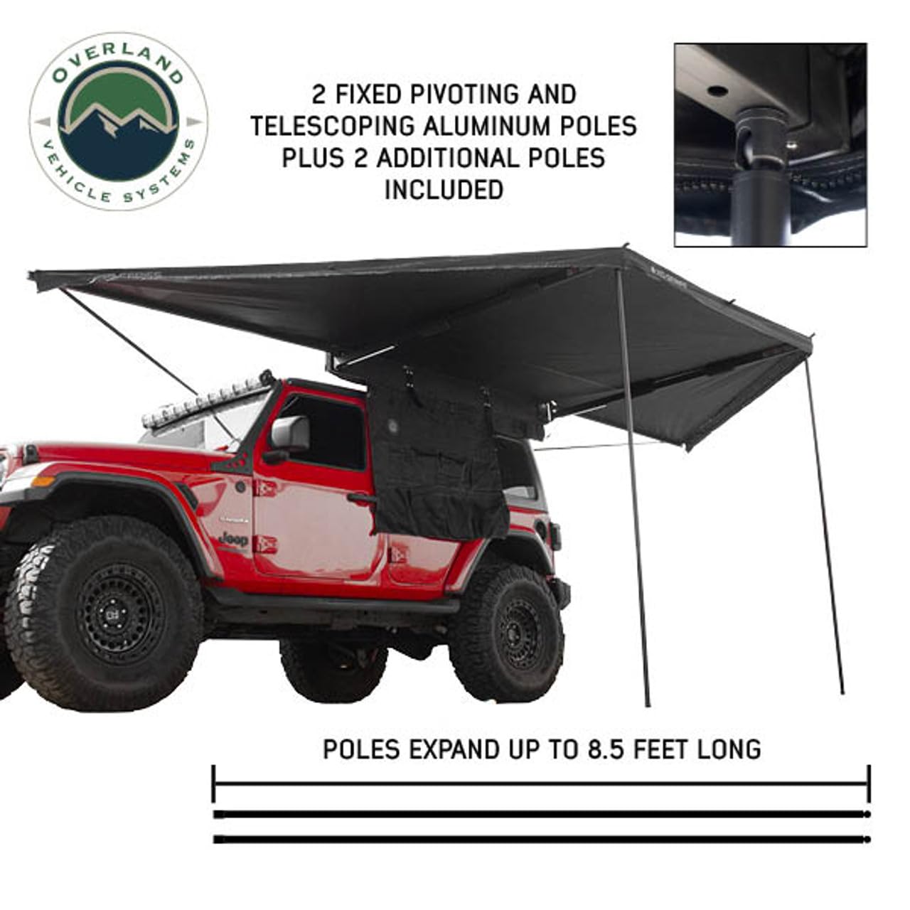 Overland Vehicle Systems 19609927 XD Nomadic 180 Degree Awning Universal with Integrated LED Lights and Black Out | 88 Sq Ft of Coverage | Black Fabric and Travel Bag Included | Weather-Resistant