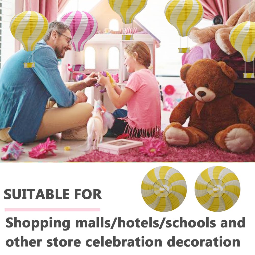 Ruidee 3 Pieces Hanging Hot Air Balloon Paper Lanterns 12 inch Paper Lanterns Set Decoration Ball Lamps for Wedding, Birthday, Anniversary, Christmas (Yellow)