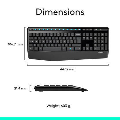 Logitech MK345 Wireless Keyboard and Mouse Combo, Full-Sized Keyboard with Palm Rest, QWERTY US International Layout - Black