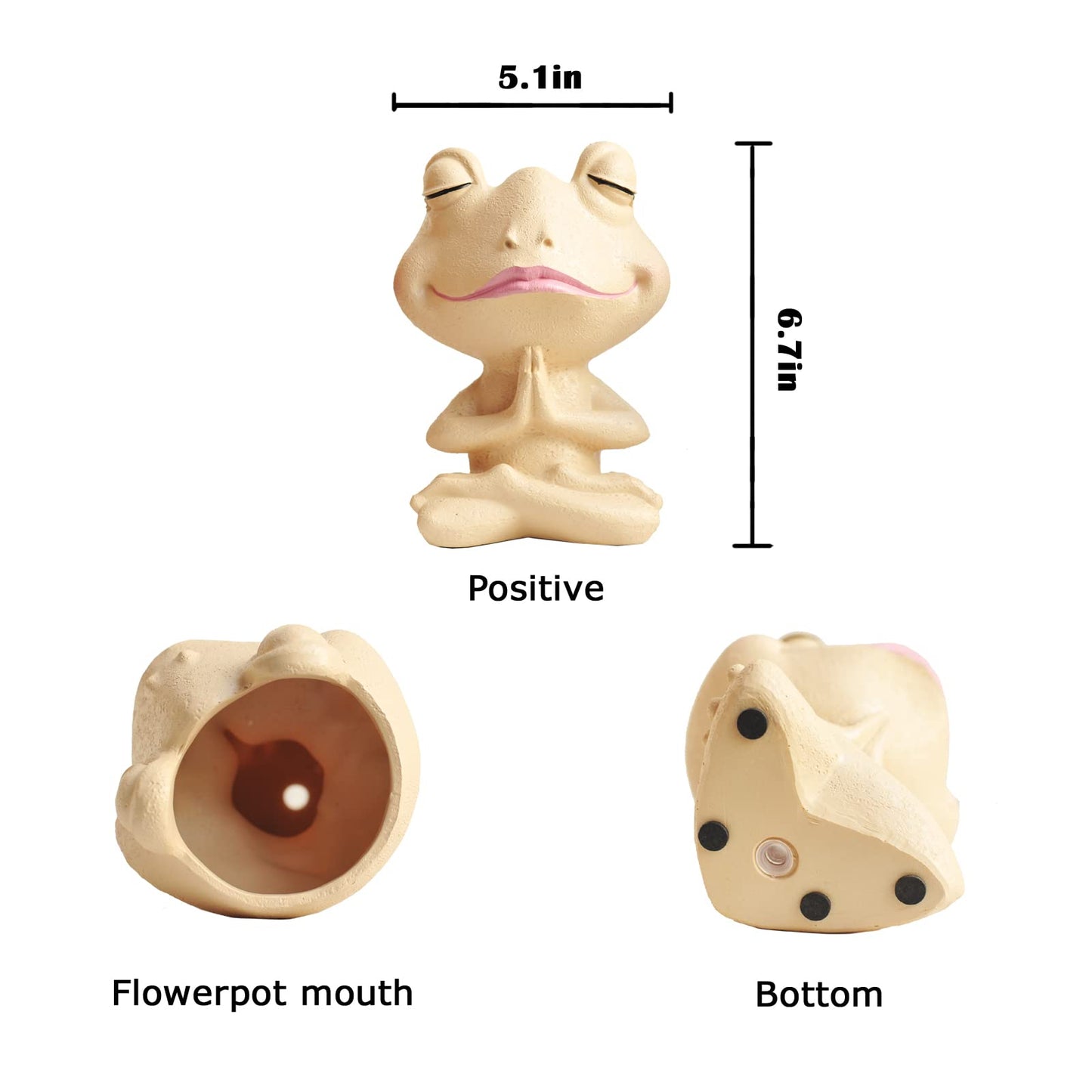 Face Planters Pots Head Yoga Frog Resin Plant Pot with Drainage Hole(Khaki-B)