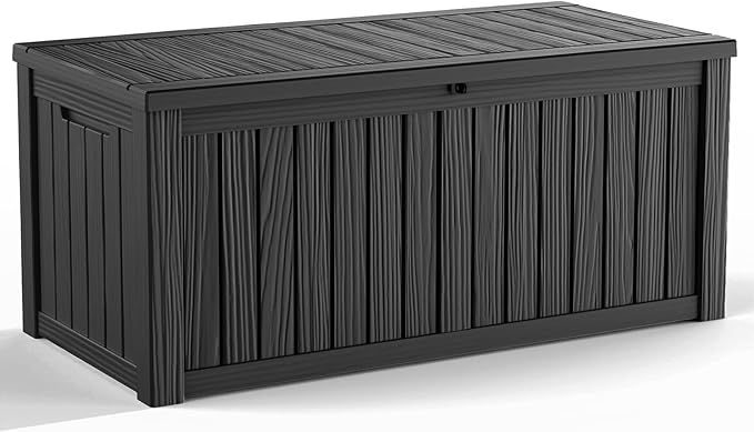 150 Gallon Outdoor Storage Box, Weather Resistant & Waterproof Resin Deck Box with UV Protection, Rattan Black Patio Storage Cabinet for Garden, Patio, Porch, Poolside(Black)