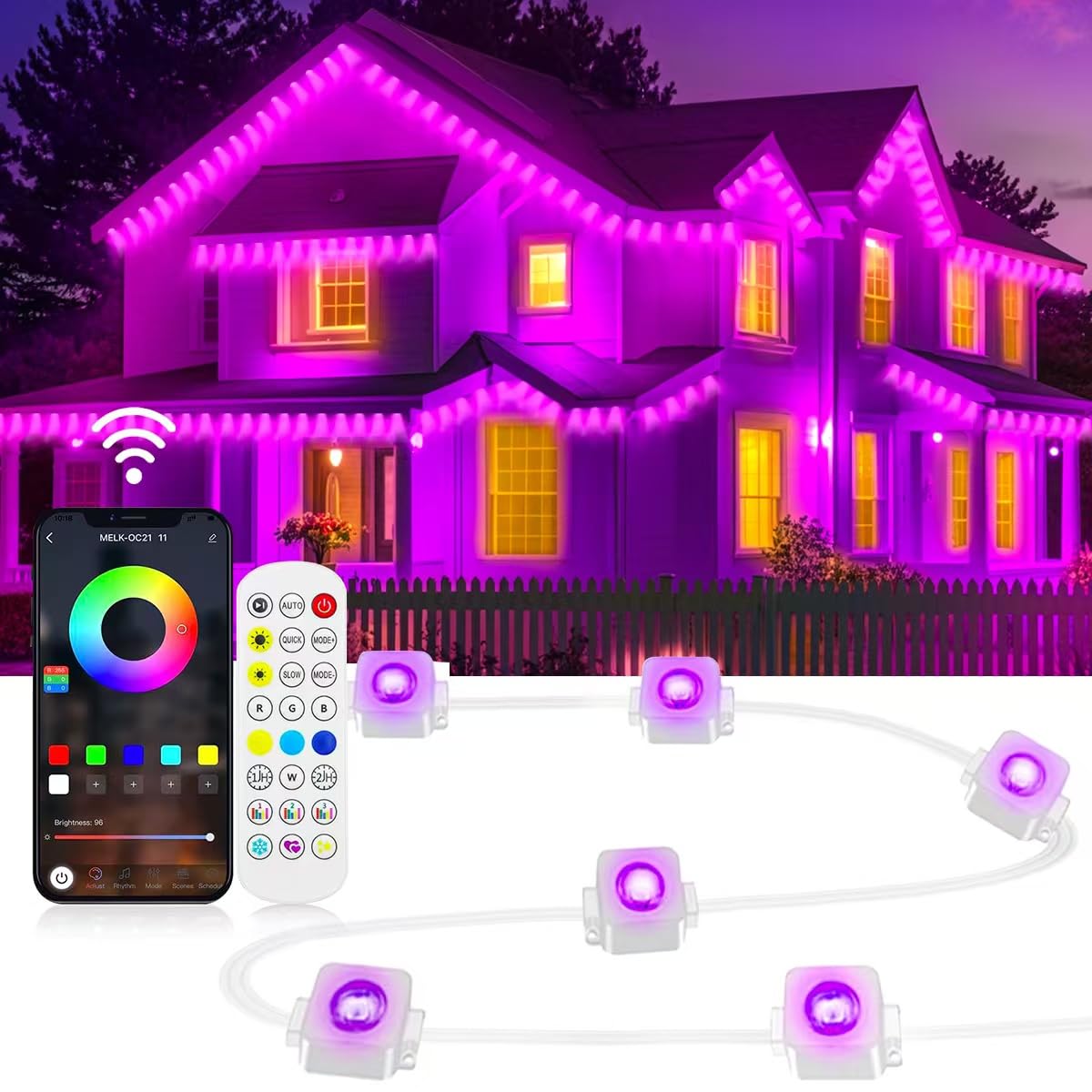 HConce Permanent Outdoor Lights Pro, 50ft RGB LED Eaves Lights, IP67 Waterproof with Smart App&Remote Control,for Christmas,Party, Daily, Halloween and All Holiday Decor