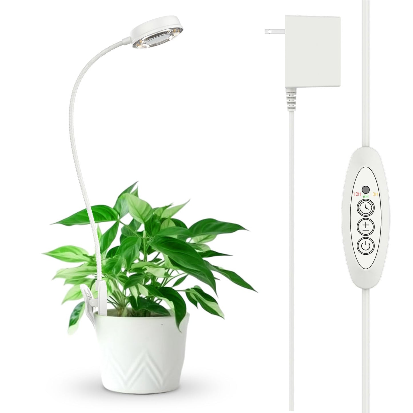 SANSI Grow Light 10W Clip-on LED Plant Lamp with 4-Level Dimmer, Auto On/Off Timer+Puck Grow Light, LED Plant Light for Indoor Plants Full Spectrum 10W Small