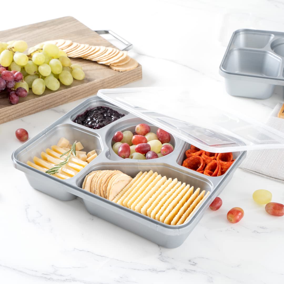 Restaurantware-Futura 63 Ounce Meal Prep Containers With Lids, 100 Tamper-Evident To Go Containers - Microwavable, Disposable, Silver Plastic Food Containers With Lids, For Take Out or Lunches