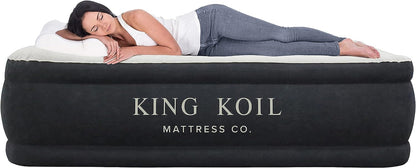 King Koil Plush Pillow Top Luxury Twin Air Mattress with Built-in High-Speed Pump for Camping, Home & Guests - Airbed Inflatable Blow Up Mattress, Waterproof, 1-Year Manufacturer Warranty.