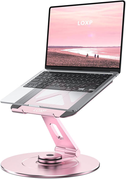 Adjustable Laptop Stand, Computer Stand with 360 Rotating Base, Ergonomic Laptop Riser Mount for Desk Foldable Protable Computer Desk Fits with MacBook Pro Air (10-16") - Black