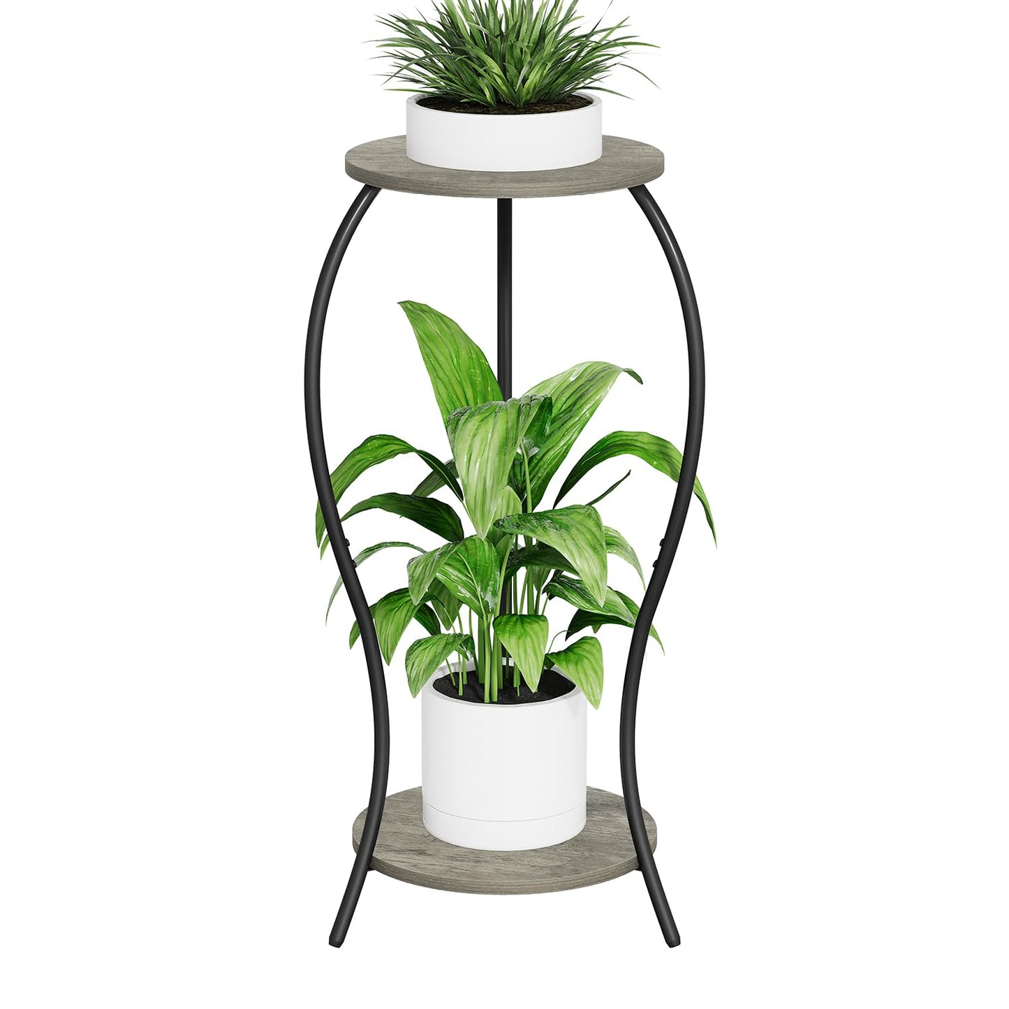 VYUOL Plant Stand Indoor, 2 Tier Round Tall Plant Stand, Flower Pot Stand, Plant Shelf Rack, Corner Plant Stand for Planter Garden Balcony Patio Living Room, Grey