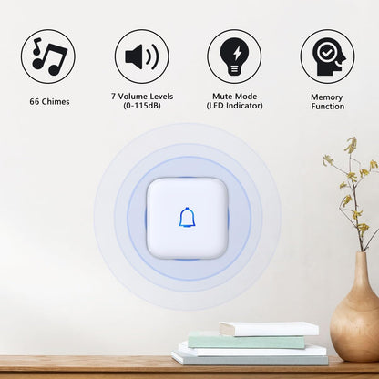 Classroom Doorbell Wireless Doorbell IP66 Waterproof 1000Ft 66 Chimes Mute Mode 115dB 7-Level Vol Loud Electric Door Bells for Home Office Classroom Kids Room Teachers & Hearing-Impaired