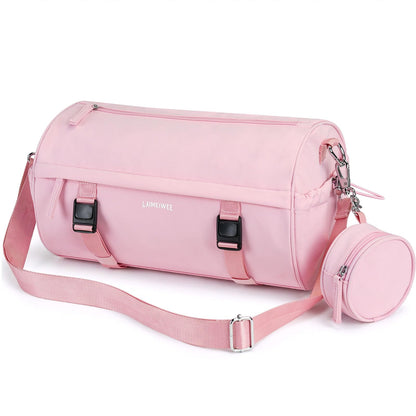 LAIMEIWEE Small Gym Bag for Women Men, 11L Compact Workout Yoga Bag with Wet Pocket and Yoga Mat Holder, Mini Sport Duffle Bags for Dance, Pilates, Ballets, Swimming, Travel (Pink)