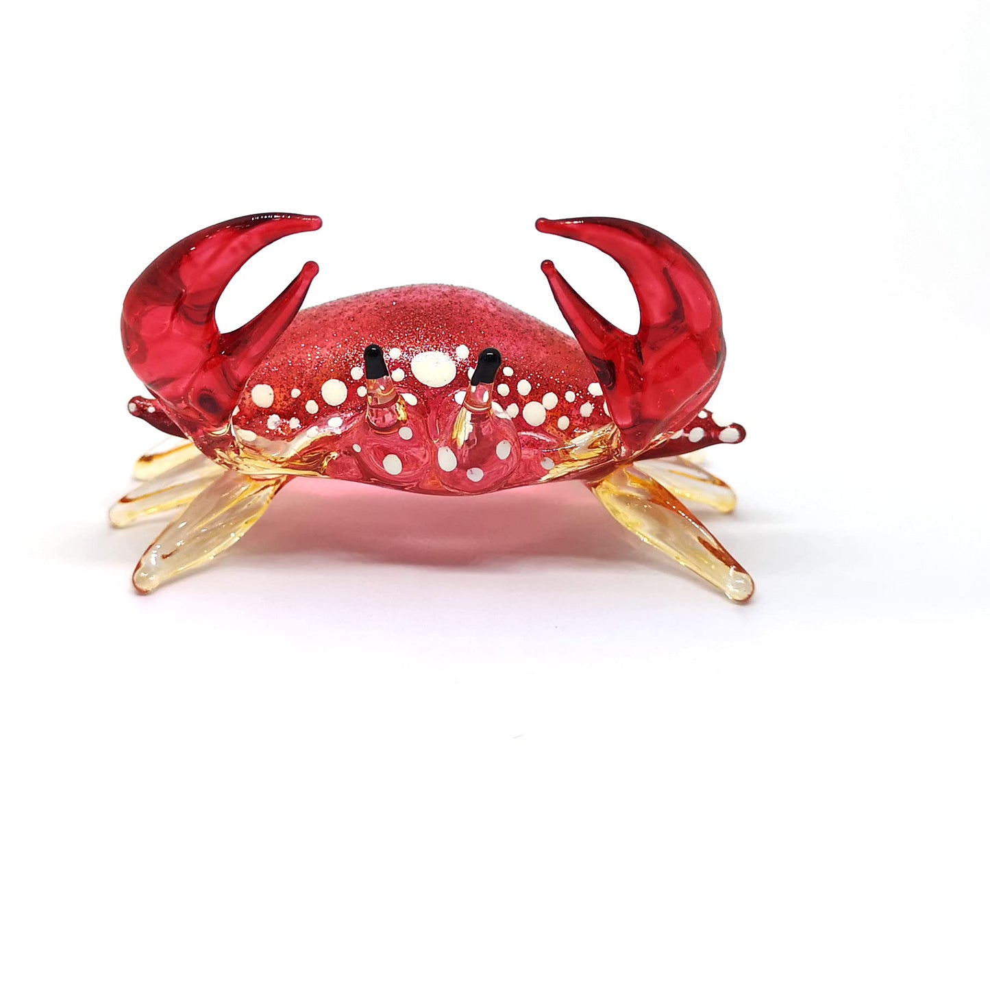 ZOOCRAFT Glass Crab Figurine Red Hand Blown Painted Art Miniature Coastal Style Gift Home Decoration,1.7 x 2.5 x 1.4 inches.
