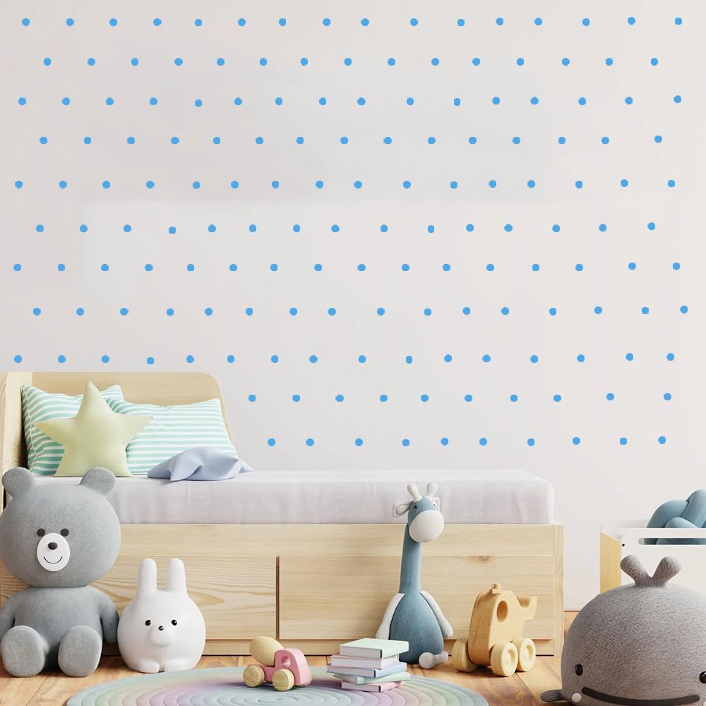 Colorful Dot Wall Stickers - Set of 9 Peel & Stick Decals for Kids Rooms, Nursery, and Crafts (Baby Blue, 1 inch dot 240)