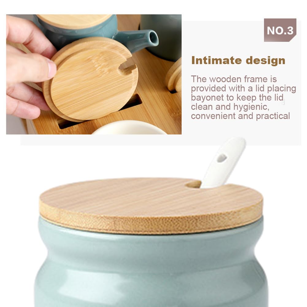 Frinovalt Ceramic Sugar Bowl, Porcelain Sugar Pot with lid and Spoon, 300ml/10.56oz Seasoning Storage Jar Salt Pot Salt Container for Coffee Bar, Home Kitchen(Light Green)
