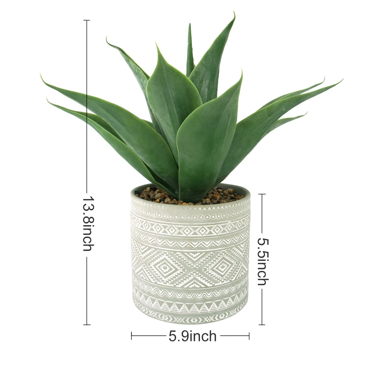 Hisow Artificial Potted Plants, 13.8" Artificial Succulent Fake Aloe, Large Faux Aloe Plant in Pot for Home Office Room Bedroom Kitchen Garden Decor (Grey)