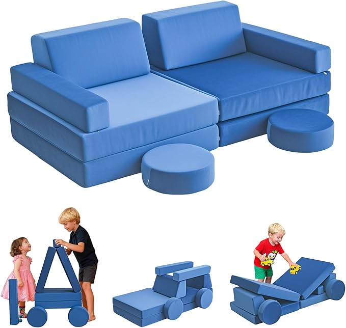 12 Pcs Modular Kids Play Sofa Convertible Foam Floor Mat and Play Fortress