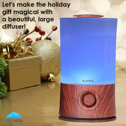 BlueHills Premium 2000 ML XL Large Essential Oil Diffuser Aromatherapy Humidifier for Large Room Home 40 Hour Run Huge Coverage Area 2 Liter Extra Large Capacity Huge Diffuser Wood Grain E005