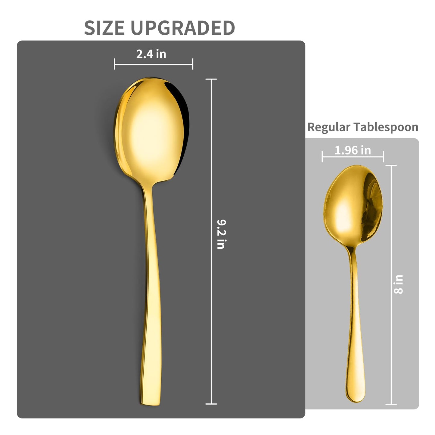 Keyoxy 4 Piece Stainless Steel Serving Spoons Set - 4 Large Spoons, 9.2-Inch, Dishwasher Safe, for Parties/Kitchen/Buffet/Catering,Gold