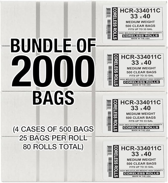 Aluf Plastics High Density Trash Bags, 33 Gallon, 11 Micron,