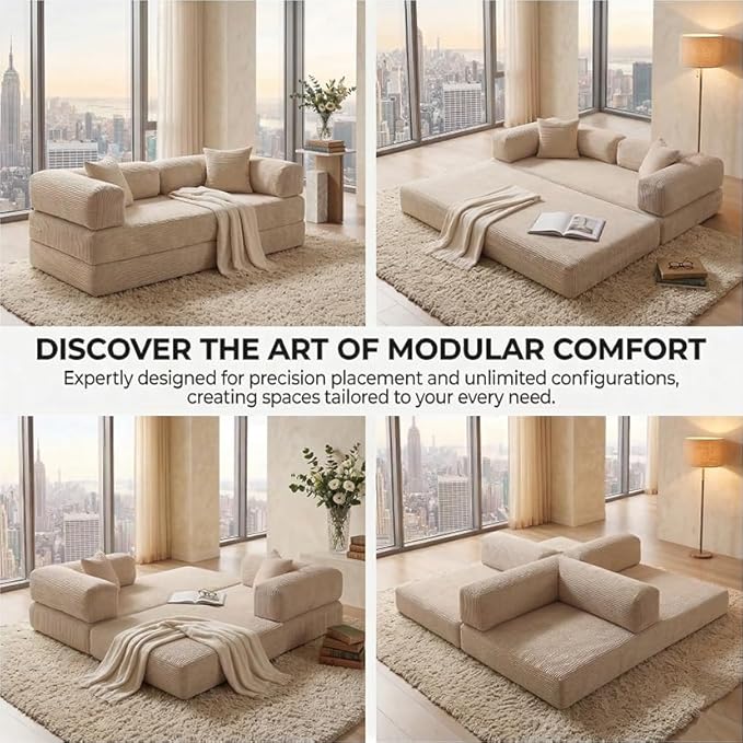 78" 4-in-1 Convertible Sofa Bed, Boneless Corduroy Sleeper Couch