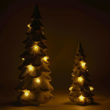 WDS WONDROUS Christmas Tree Figurine Light Up Green, 2Pcs Christmas Trees with Lights, Xmas Tree Figurines for Tabletop Mantel Shelf Fireplace Holiday Decorations for Home and Gift